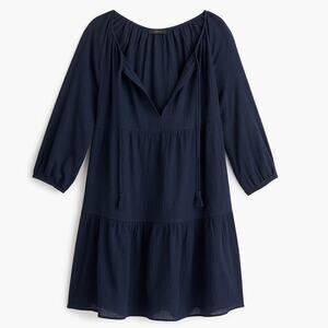 J Crew Beach Tunic Dress Womens S Blue Crinkle Cotton Tiered Cover Up Coastal